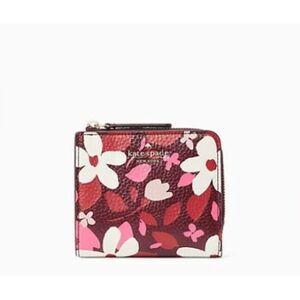 Kate Spade Jackson Forest Floral Small Bifold Wallet Burgundy Pink Cream Mod